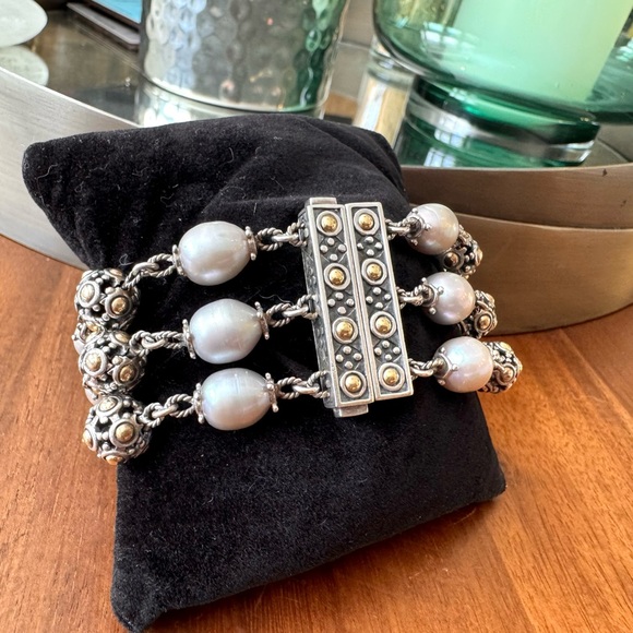 John Hardy Silver and Gold Multi-Strand Pearl Bracelet - Picture 6 of 12